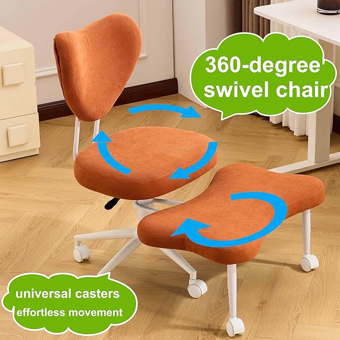 Orange Crossed Legged Office Chair, Criss Cross Office Chair with Adjustable Height, Lumbar Support & Wheels, Meditation Desk Chair for ADHD Home Office Use