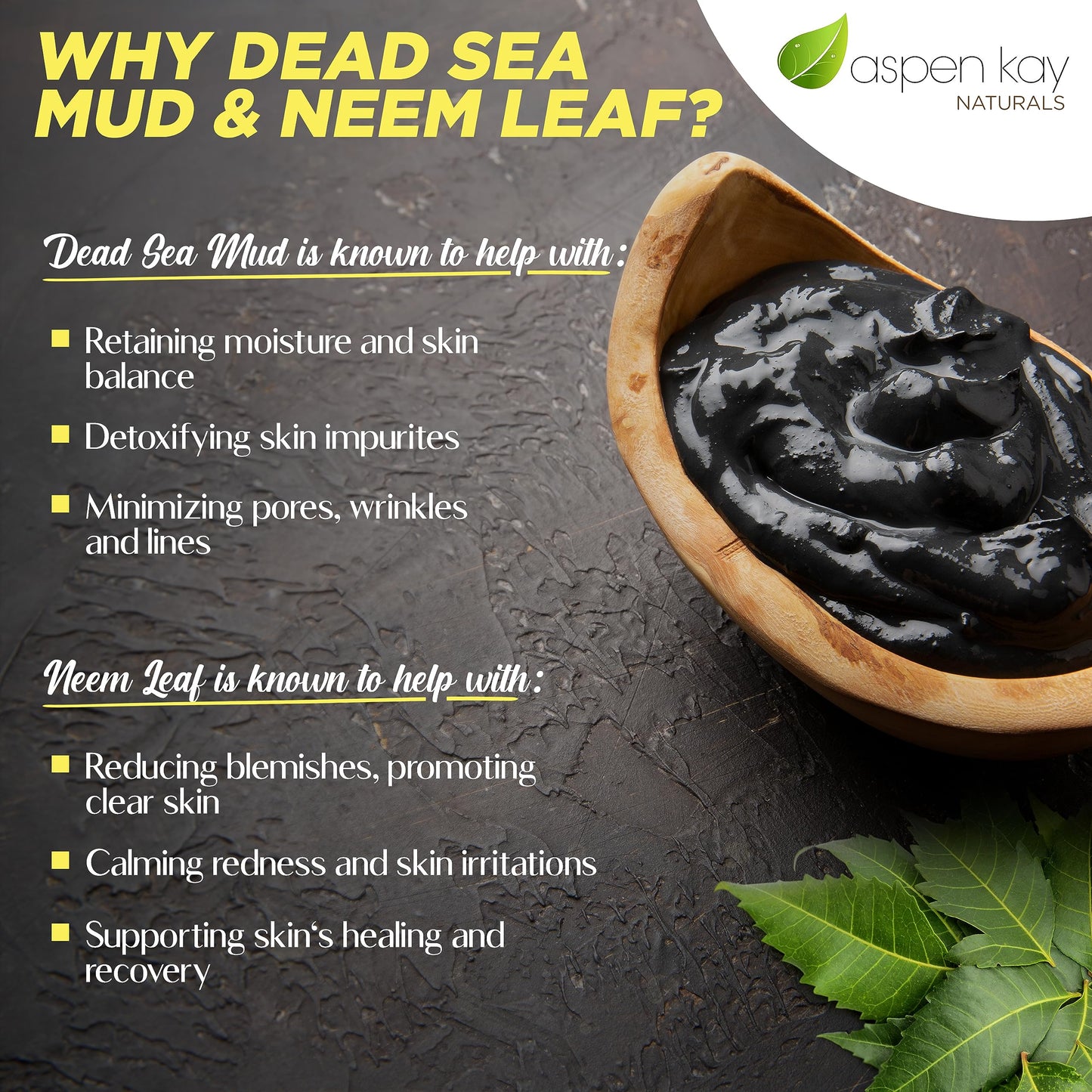 Aspen Kay Naturals Dead Sea Mud and Neem Soap - With Organic Shea Butter & Olive Oil. A Wonderful Neem Face Wash for all Skin Ty