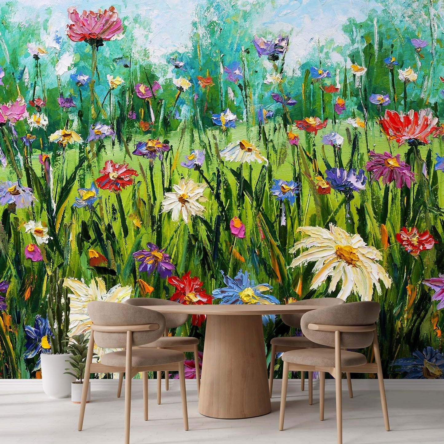 wall26 Wall Sticker/Wall Mural Wildflower Abstract, Not Peel and Stick, Non-Woven Wallpaper Decorative for Bedroom, Living Room, Office - 108x168 inches