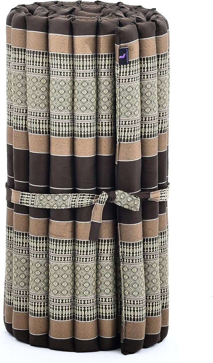 Leewadee - Foldable Floor Mattress - Japanese Roll Up Futon -Trifold Tatami Mat- Guest Floor Bed - Camping Mattress - Thai Massage Mat, Kapok Filled, 75 x 28 inches, Brown