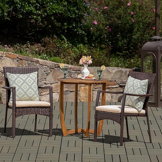 VICTORY RELAX Acacia Wood Decking Tiles 27PCS - Easy Snap Interlocking Deck Tiles for Patio Poolside Balcony Decor - All Weather Waterproof Flooring for Indoor & Outdoor (Round Joints)