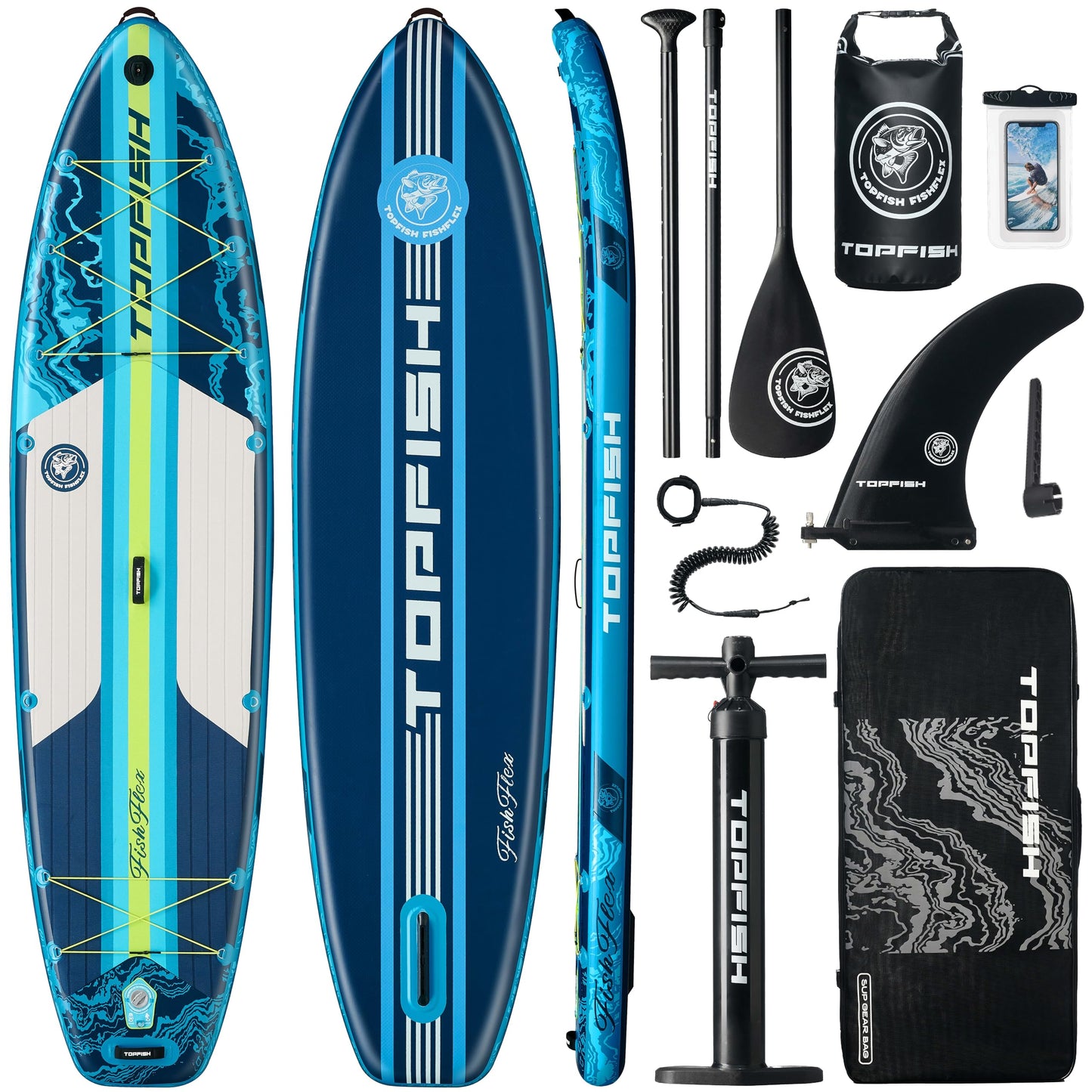 Topfish 11'6x35'' Extra Wide Inflatable Paddle Boards, Ultra-Stable High Capacity SUP of 450lb/3People, Stand Up Paddle Board for Adults w/Camera Mount, 9Accessories Kit, Shoulder Strap, 100L Backpack