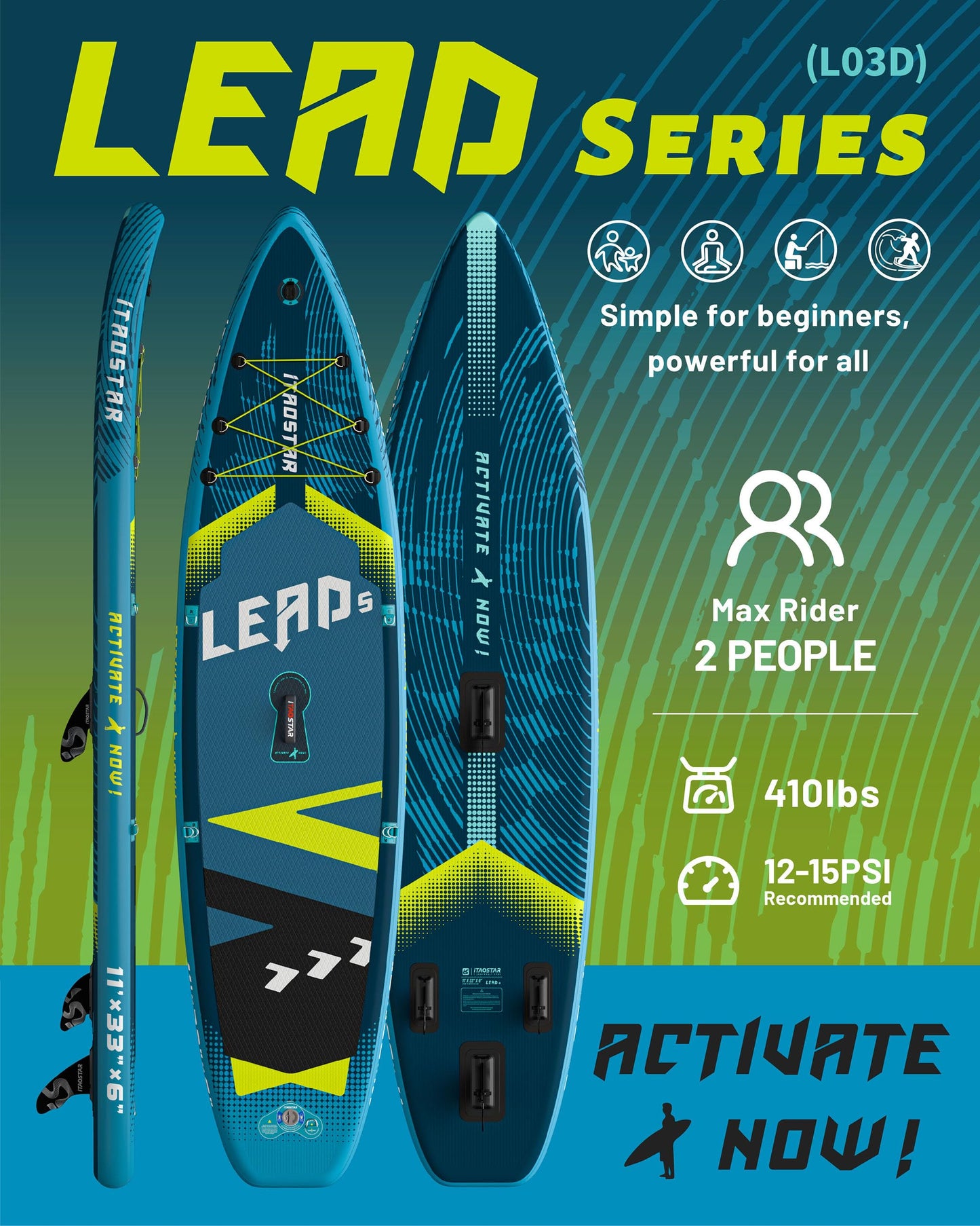 iTAOSTAR Lead 11' × 33" Inflatable Stand Up Paddle Board with Seat, Extra Wide SUP Board with 5 Fins Stable Design for Adults, Youth, All Skill Levels, Lakes, Oceans & Fishing