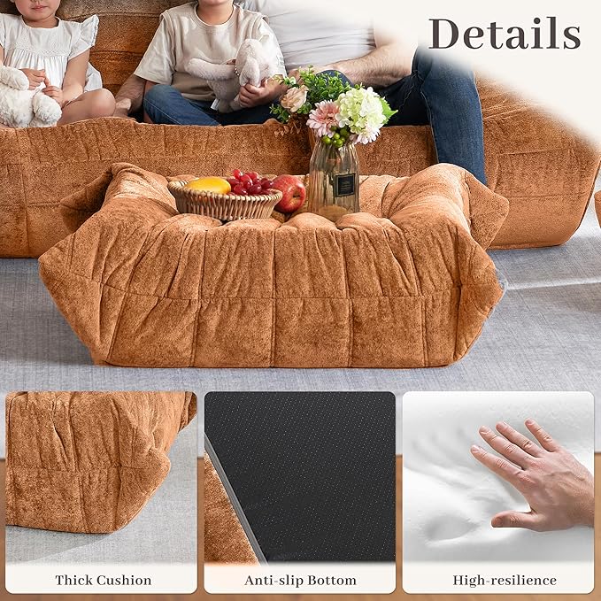 HABUTWAY Bean Bag Ottoman,Foot Rest,Fireside Chair Memory Foam Lazy Bean Bag Sofa for Living Room,Bedroom,Dorm,Office (Ottoman-Brown)