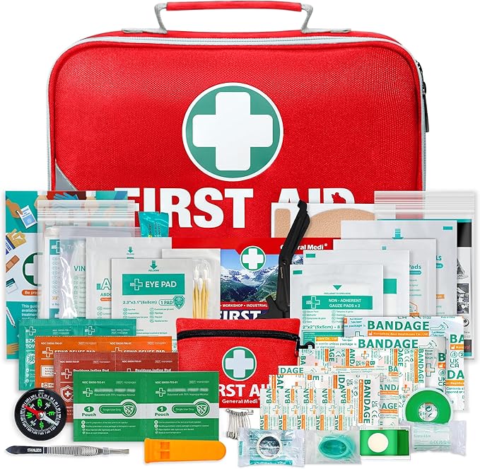 General Medi 2-in-1 First Aid Kit (215 Piece Set) + 43 Piece Mini First Aid Kit -Includes Ice(Cold) Pack, Moleskin Pad and...