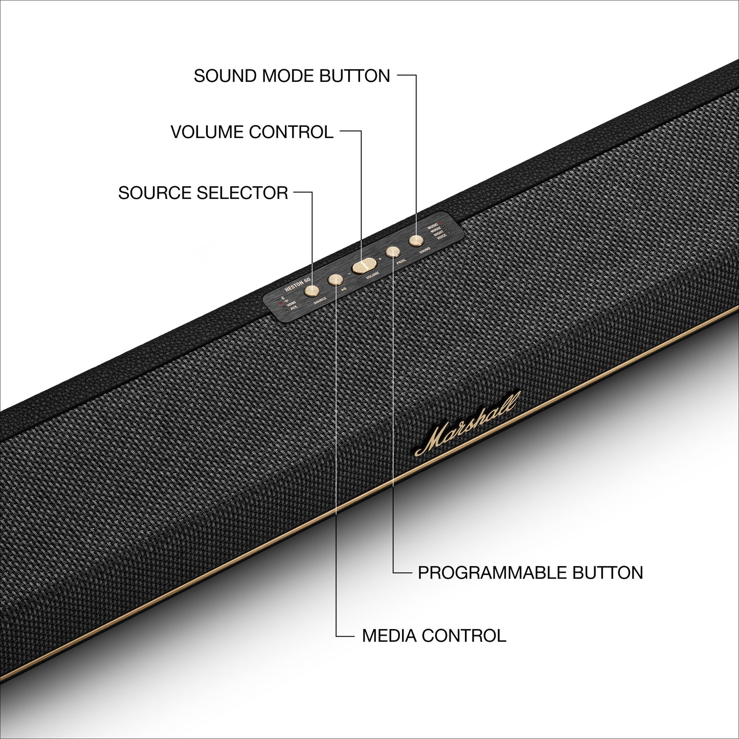 Marshall Heston 60 Soundbar - Dolby Atmos Immersive Sound for TV, Movies, and Music | Bluetooth, WiFi, HDMI, 3.5 mm Aux Inputs - Black