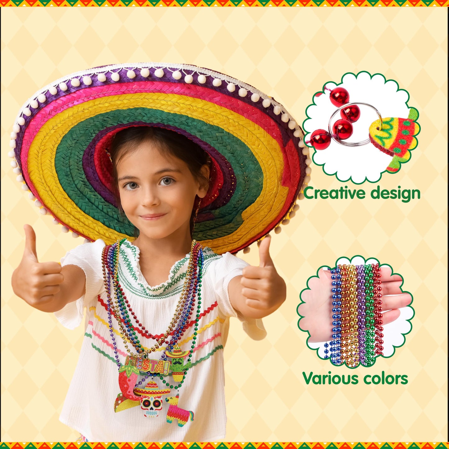 JOYIN 24 PCS Cinco de Mayo Beaded Necklaces for Party Decorations, Fiesta Beaded Necklace for Mexican Themed Bachelorette Party Favors, Photo Props Carnivals Event Decorations