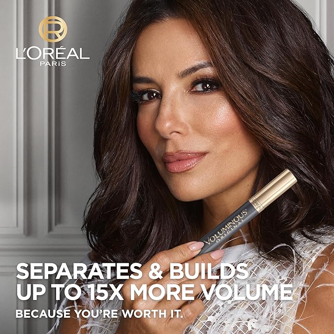 L’Oreal Paris Original Voluminous Mascara, Building Mascara Volume and Length Formula, Washable, Blackest Black, 0.28 Fl Oz., 2 Count