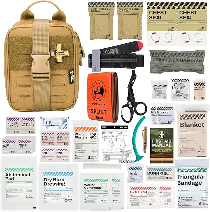 RHINO RESCUE IFAK Trauma Kit with C-A-T Tourniquet, Tactical First Aid Kit Molle Pouch for Military, Combat, Car, Camping,...