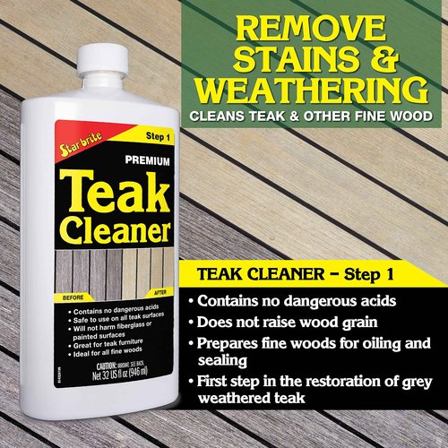 STAR BRITE Teak Kit - Restore Decks, Patio, Outdoor Furniture, Boats & Fine Wood - Marine Grade Teak Cleaner & Brightener Set & Premium Golden Teak Oil - Sealer, Preserver & Finish - 16 OZ