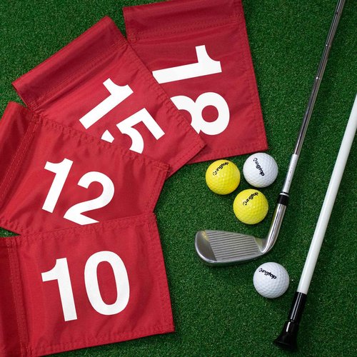 KINGTOP Numbered Golf Flag 8x6 Inch – Upgraded Double Layer 420D Nylon, Double Sided Printing, Tube Inserted – Mini Practice Putting Green Flags for Yard, Red #10-18