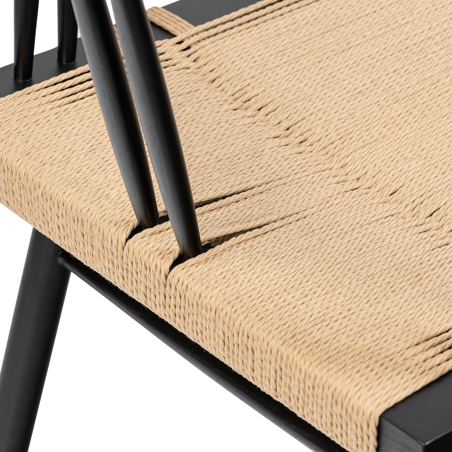 Poly & BARK Ferrara Dining Chair – 18” Seat Height, Solid Ash Wood Frame, Handwoven Hemp Cord Seat, Mid-Century Modern Design, Black Finish
