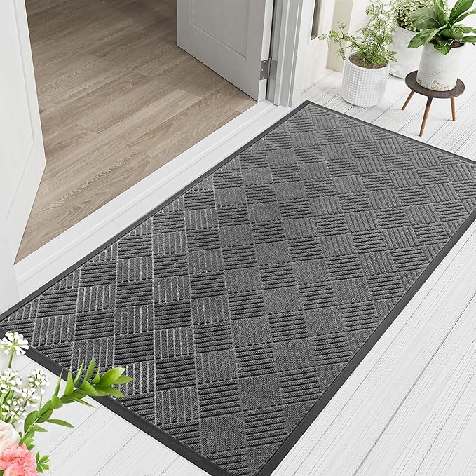 Indoor Outdoor Door Mat, 6’x 4' Doormat for Entryway, Rubber Backing Non Slip Front Door Mat Outside Entrance, Super Absorbent Commercial Floor Mat for Home Office, Gray