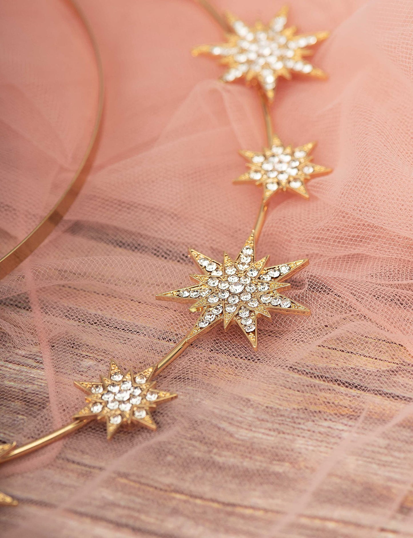 Halo Crown Stars Goddess Crown Halo Headband with Earrings Tiaras and Crowns for Women Boho Bridal Wedding Headpiece