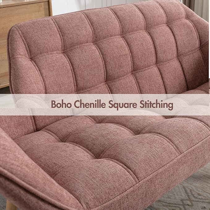 Hyfirm Small Loveseat Sofa, 48 inch Love Seat for Living Room Comfy Chenille Mini Couch with Wood Legs for Small Spaces Bedroom Apartment Office, Pink