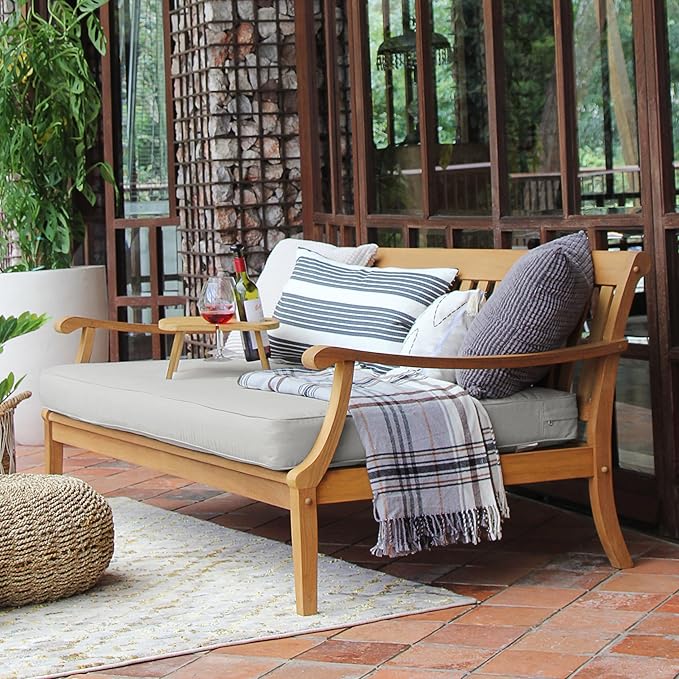 Cambridge Casual Robin Teak Wood Outdoor Sofa Daybed with Oyster Cushion