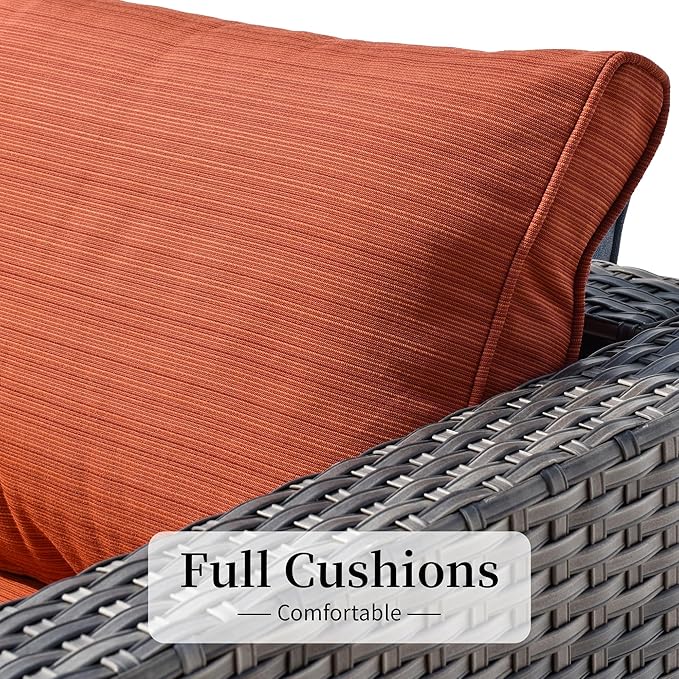HOOOWOOO 13 Piece Patio Sectional Furniture Set with Fire Pit Table,Modern Wicker Outdoor Conversation Sofa Sets,All Weather Modular L Shaped Outside Couch Swivel Chair Set(Orange Red)