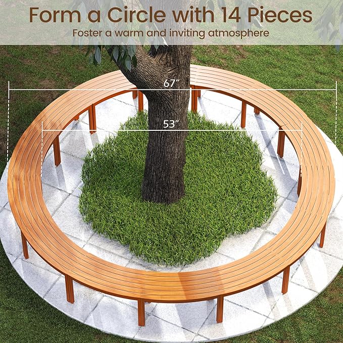 Tangkula Acacia Wood Outdoor Curved Bench Set of 3, Patio Garden Backless Fire Pit Bench with 1200 lbs Weight Capacity, Outside Seating Furniture for Front Porch, Deck & Backyard