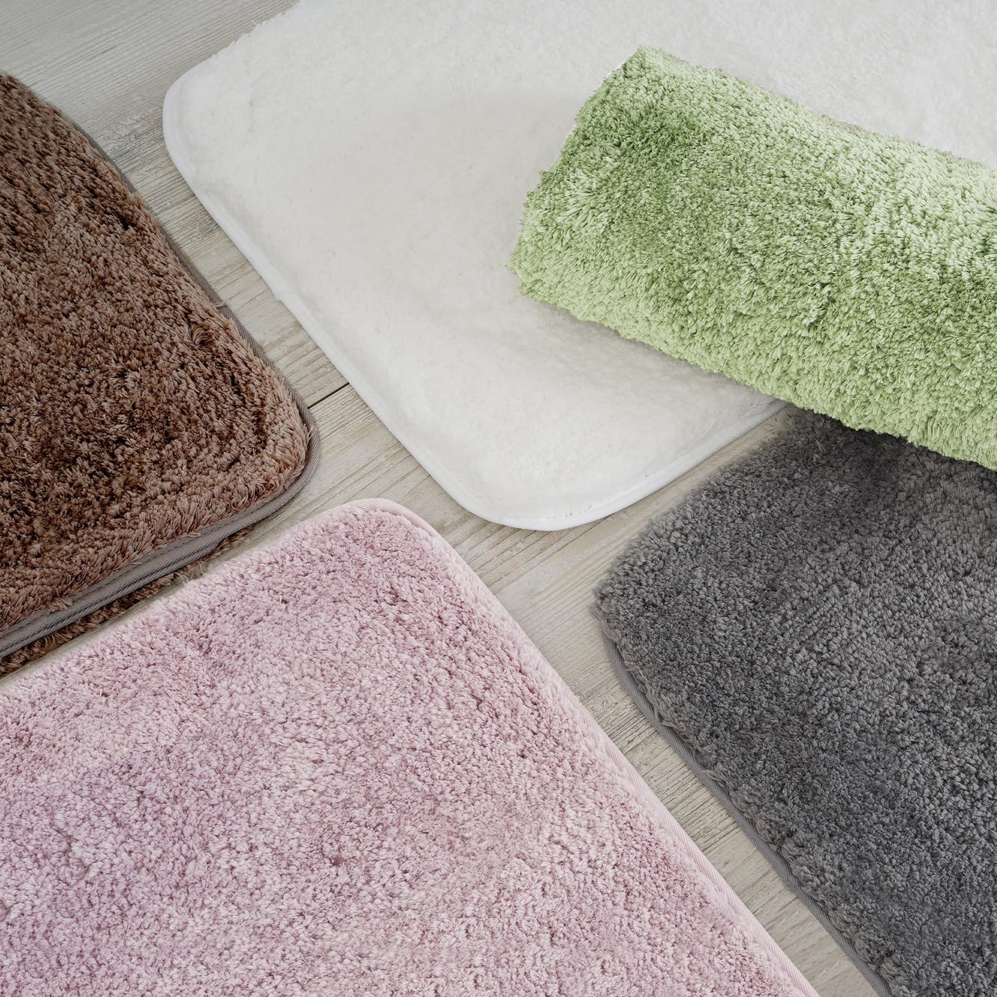 ROSMARUS Shaggy Bath Rugs for Bathroom Non Slip 17" X 24", Water Absorbent Bath Mat, Soft Shower Mat for Floor & Tub, Fluffy Plush Rug Machine Washable, Green