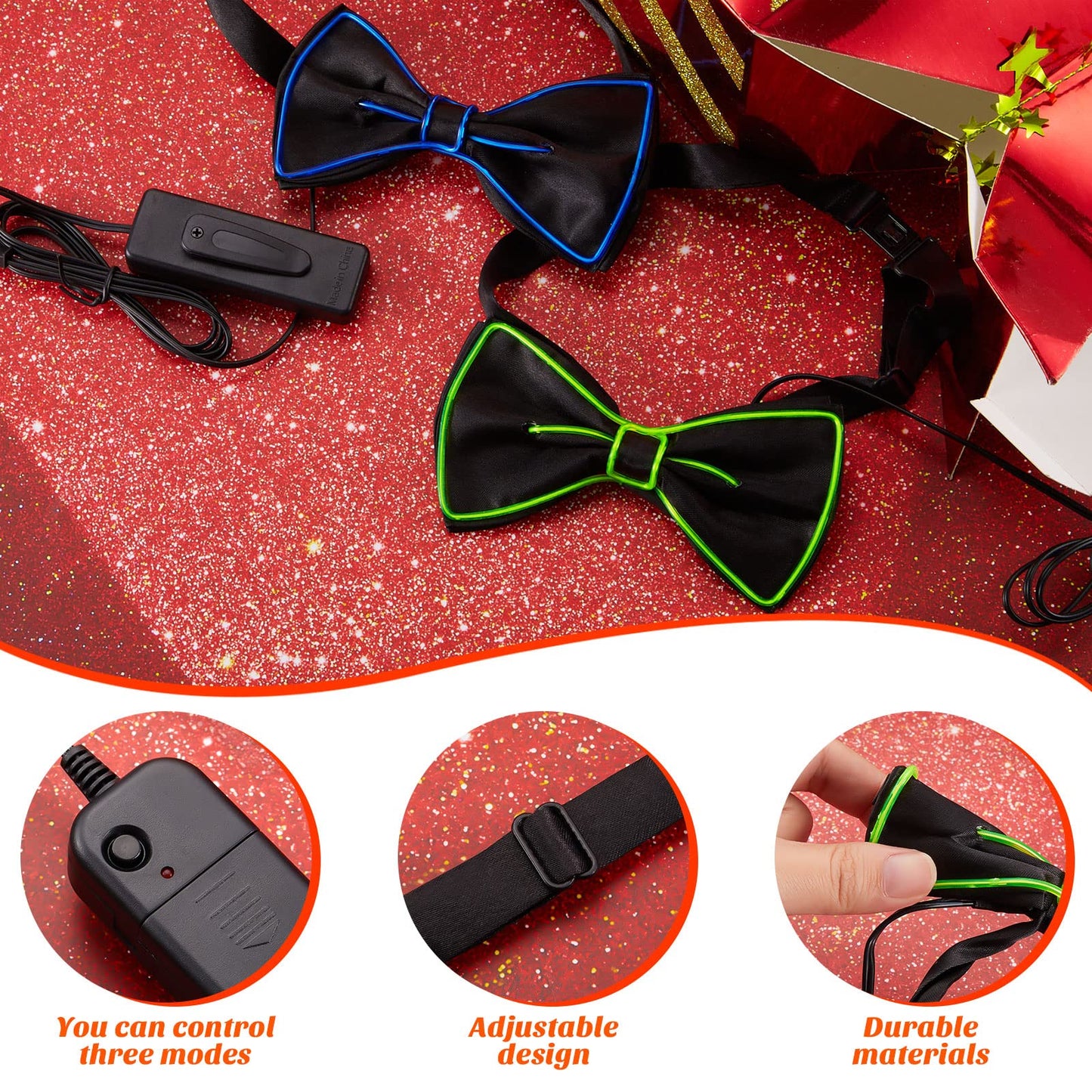 Hercicy Light up Bow Tie for Men LED Neon Bowtie Funny Ties Women Glow in the Dark Party Costume(Fluorescent Green, Blue,2 Pcs)