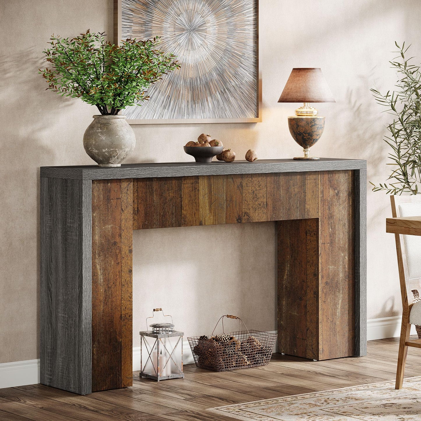 Tribesigns 55-Inch Console Entry Table, Farmhouse Sofa Table Behind Couch with Dual-Tone Design, Accent Foyer Furniture for Hallway, Entrance, Living Room