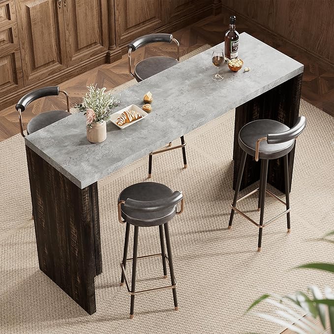 Bar Table for 4-6 People - 55" Long Counter Height Pub with Faux Marble Tabletop, Modern Rectangular Home Bar Coffee Unit ...