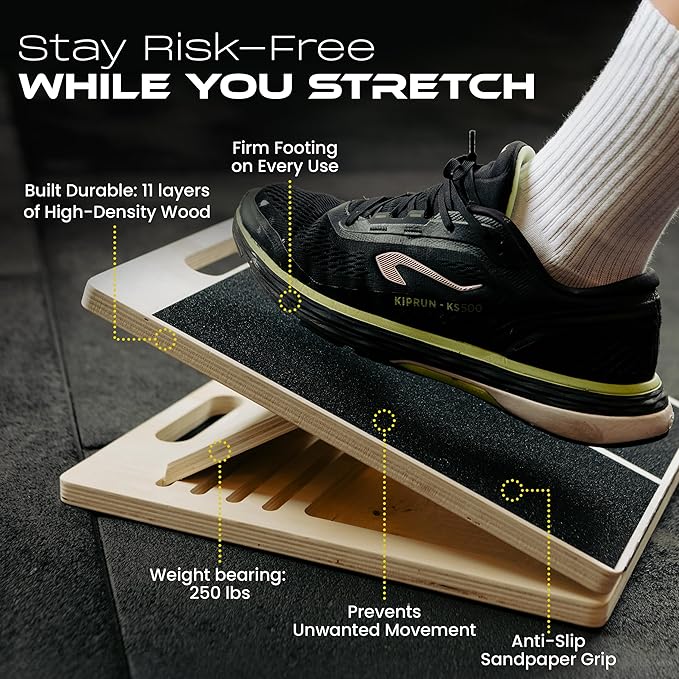 GrdnCare Wooden Calf Stretcher - Portable Slant Board for Calf Stretching - Bears 300 lbs - Adjustable Incline Board Physical Therapy Equipment - Reduce Injury Risk, Improve Foot, Leg & Ankle Mobility