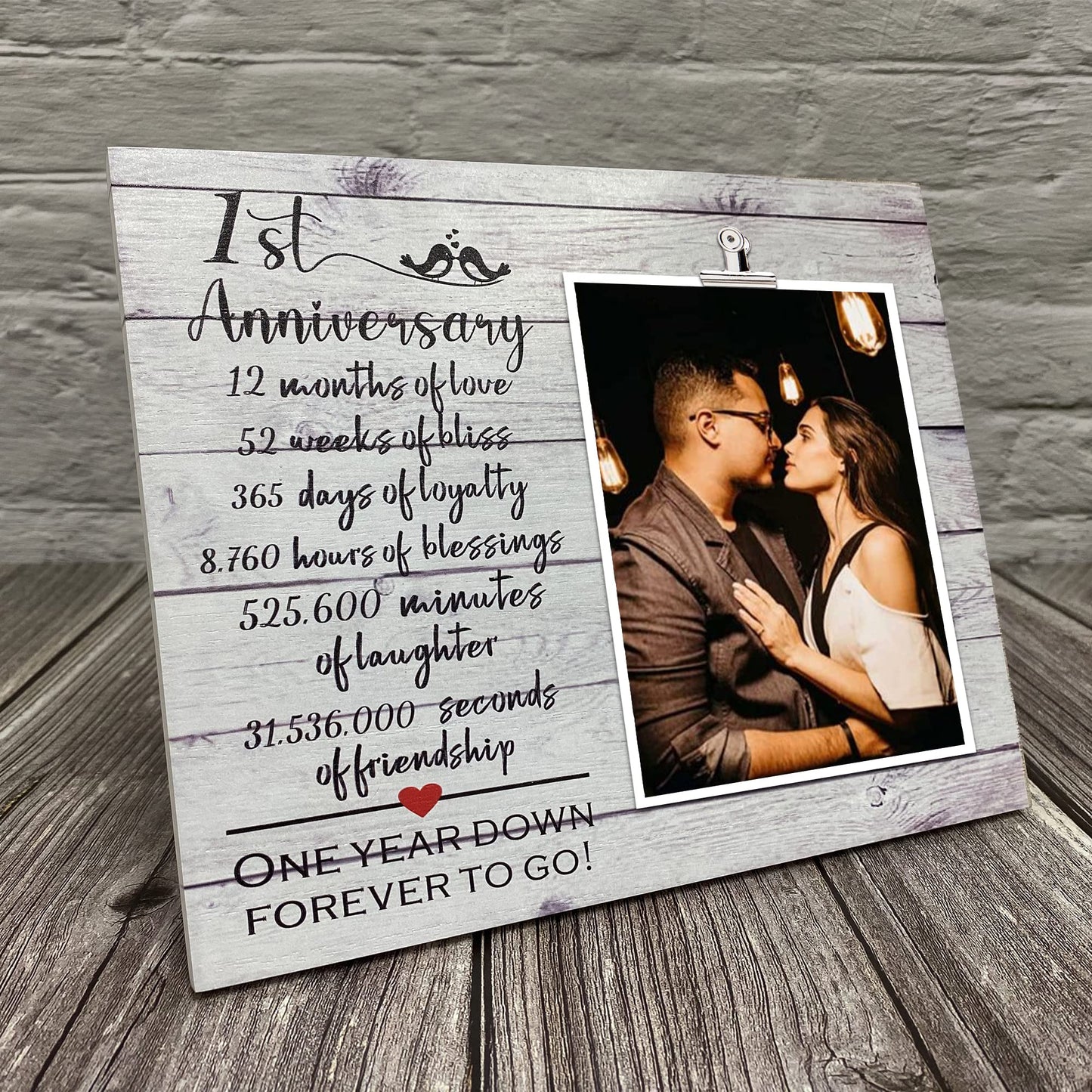 1 Year Anniversary Picture Frame Gifts for Couple, 1st Anniversary Frame for Her Him, One Year Anniversary Wedding Gifts for Wife Husband, First Year Anniversary Present for Girlfriend Boyfriend