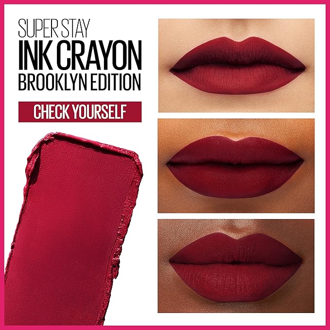 Maybelline Super Stay Ink Crayon Matte Longwear Lipstick Makeup, 125 Check Yourself, 0.04 oz