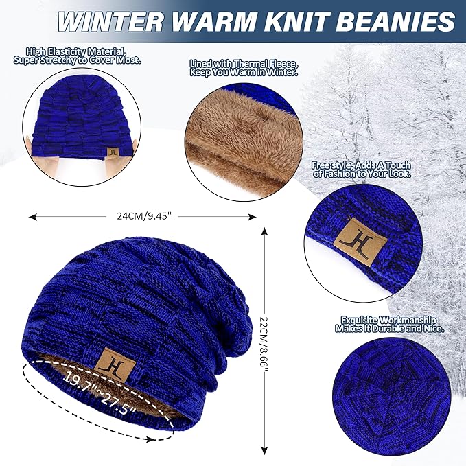 Mens Winter Beanie Hats Scarf Set Warm Knit Skull Cap Neck Warmer with Fleece Lined Winter Hat for Women