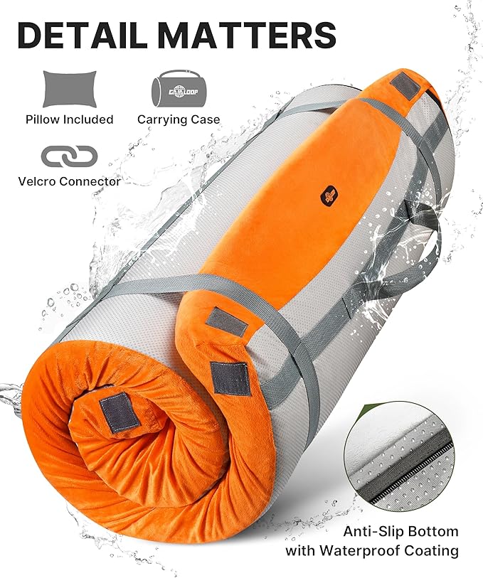 GAIALOOP 4 INCH Extra Thick Memory Foam Camping Mattress, 30D Foam Camp Pad for Car Tent Cot, Roll Up Mattress for Guests Sleepovers RV Truck Camper