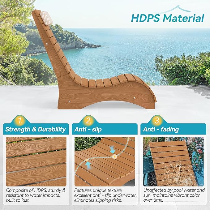 Homenjoy HDPS Pool Lounge Chairs Set of 4, Use in Pools Lounge Chairs up to 10-Inches of Water, Chaise Chairs with Headrest, Lounge Chair Outdoor, Fade-Resistant Pool Lounger for Deck