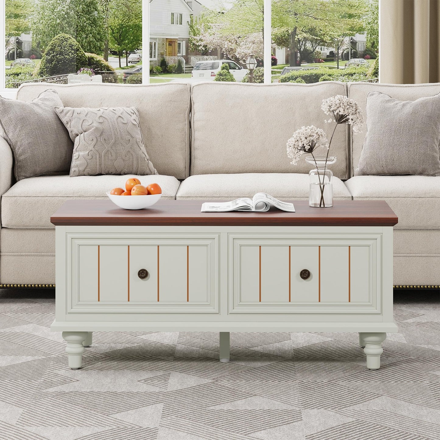 MAHYIZYI 39" Lift Top Coffee Table for Hidden Compartment, Wood Coffee Tables with Shelf, Farmhouse Rectangular Center Table Dining Table for Living Room Home Office Small Space (Beige)