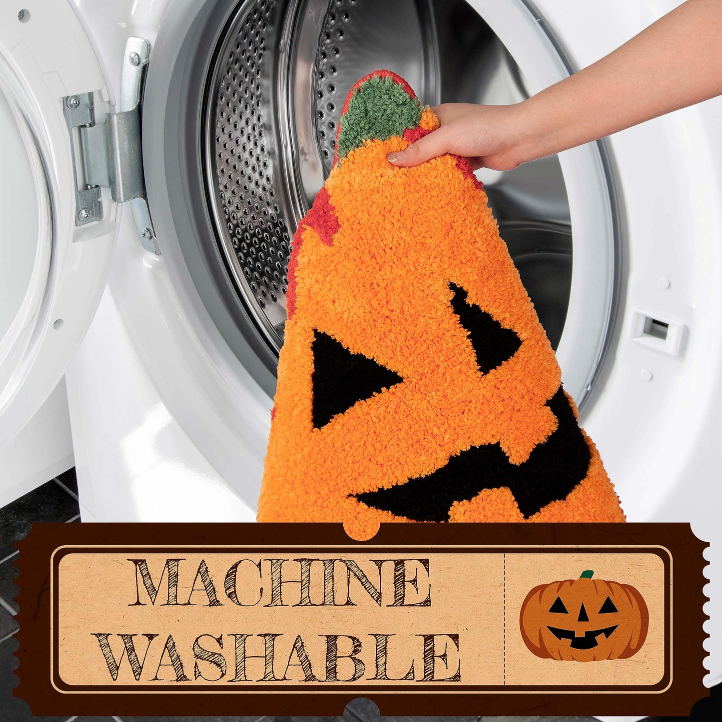 UNIBATH Halloween Pumpkin Bathroom Rugs, Non Slip Washable Absorbent Bath Mat, Autumn Funny Cute Microfiber Bathroom Rug for Shower Tub
