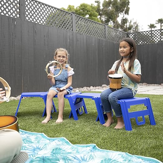 ECR4Kids Linking Stool Set, Flexible Seating, Blue, 4-Piece