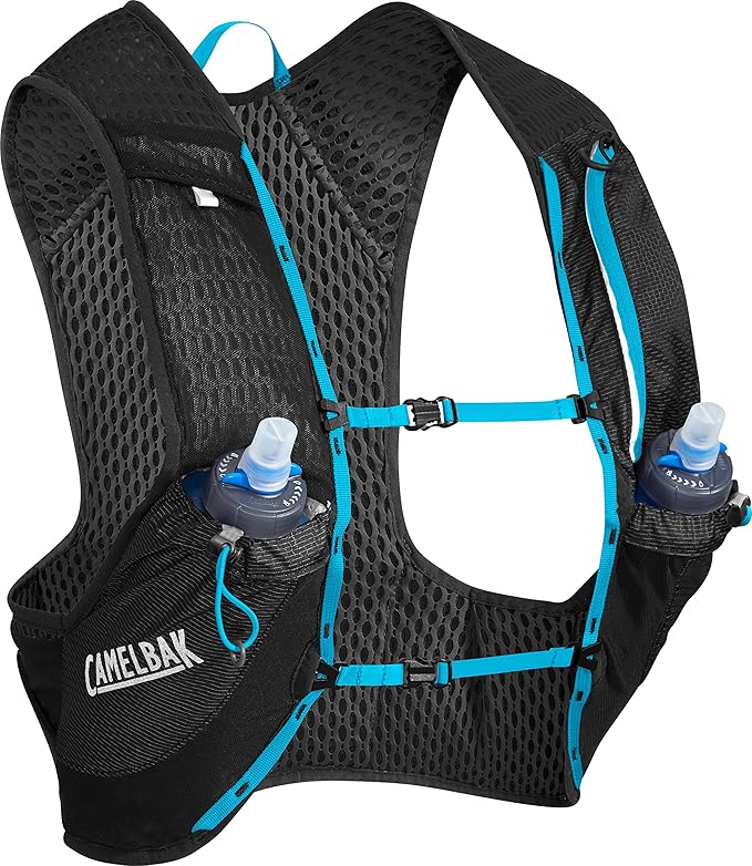 CamelBak Nano Vest 17 oz Quick Stow Flask Hydration Pack, Small, Black/Atomic Blue
