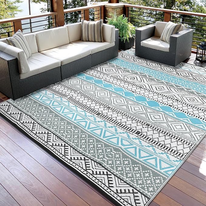 GarveeLife Outdoor Patio Rug 9x18 Waterproof Plastic Straw Rug, Reversible UV Resistant Foldable Camping Carpet Portable M...