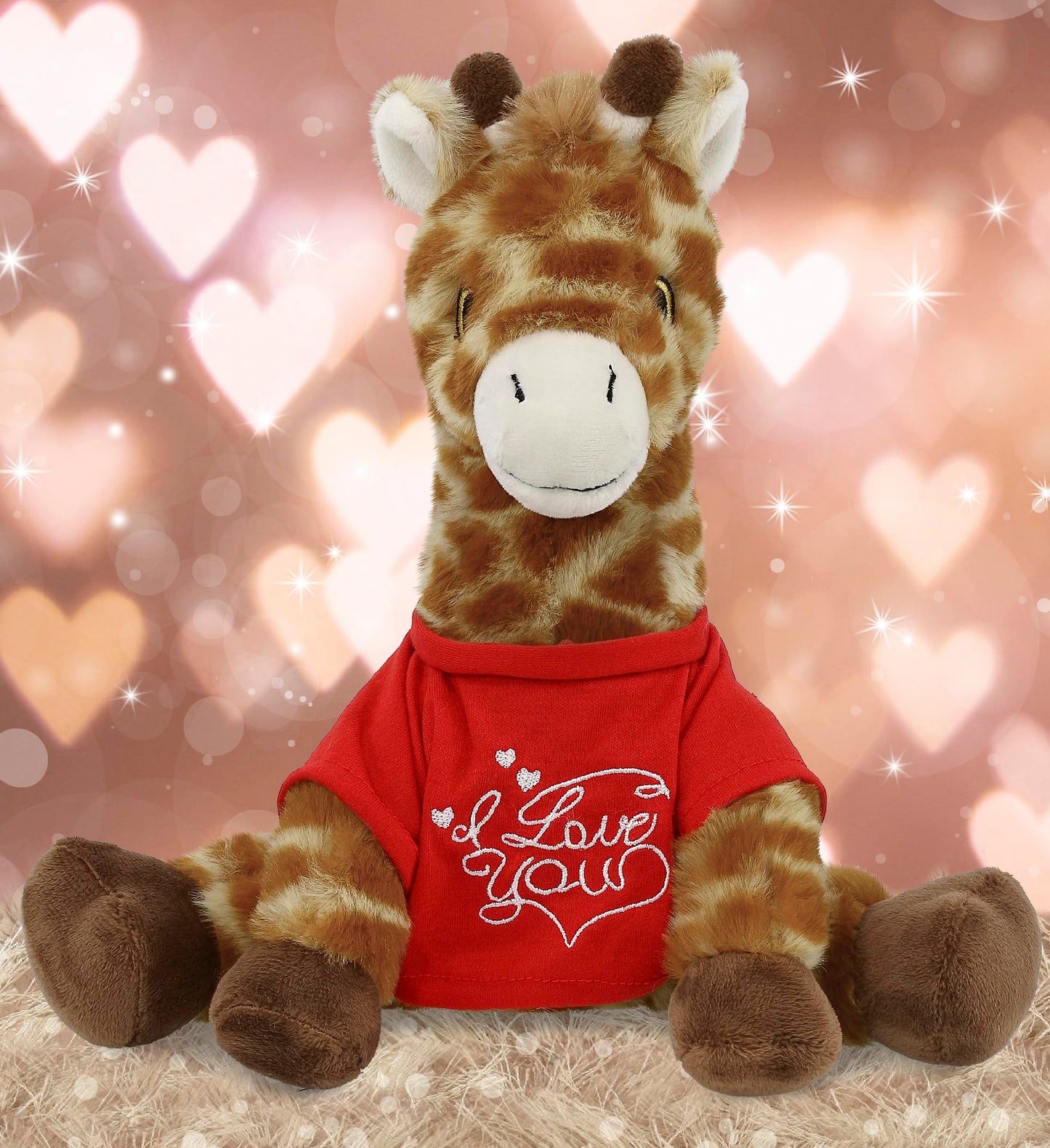 DolliBu I Love You Valentine Plush Eco-Friendly Giraffe - Cute Stuffed Animal with Red Shirt and Name Personalization Gift for Valentines Day, Birthday, Anniversary, Romantic Date - 10 Inches