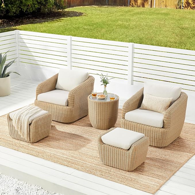 CHITA 8 Pieces Patio Wicker Furniture Set, Outdoor Rattan Bistro Set with Removable Thickened Cushions, Fully Assembled