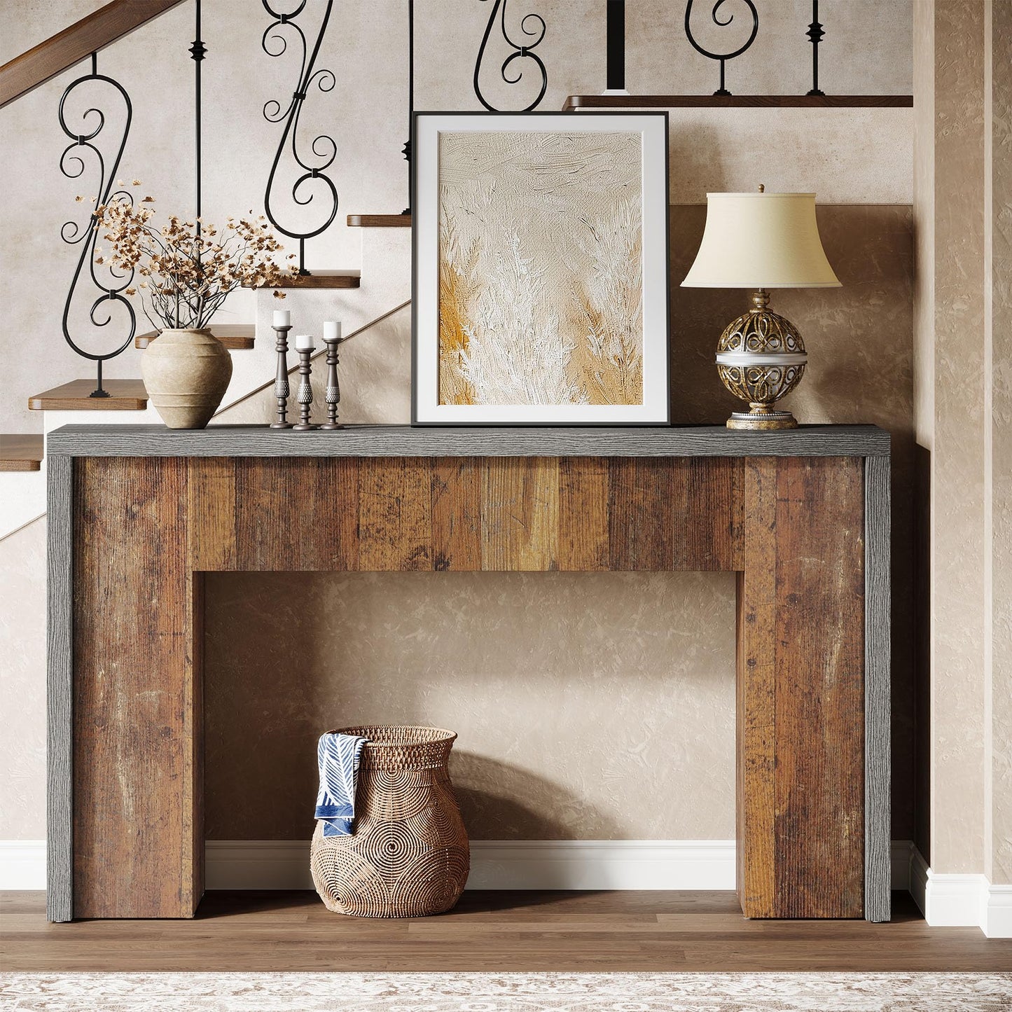 Tribesigns 55-Inch Console Entry Table, Farmhouse Sofa Table Behind Couch with Dual-Tone Design, Accent Foyer Furniture for Hallway, Entrance, Living Room