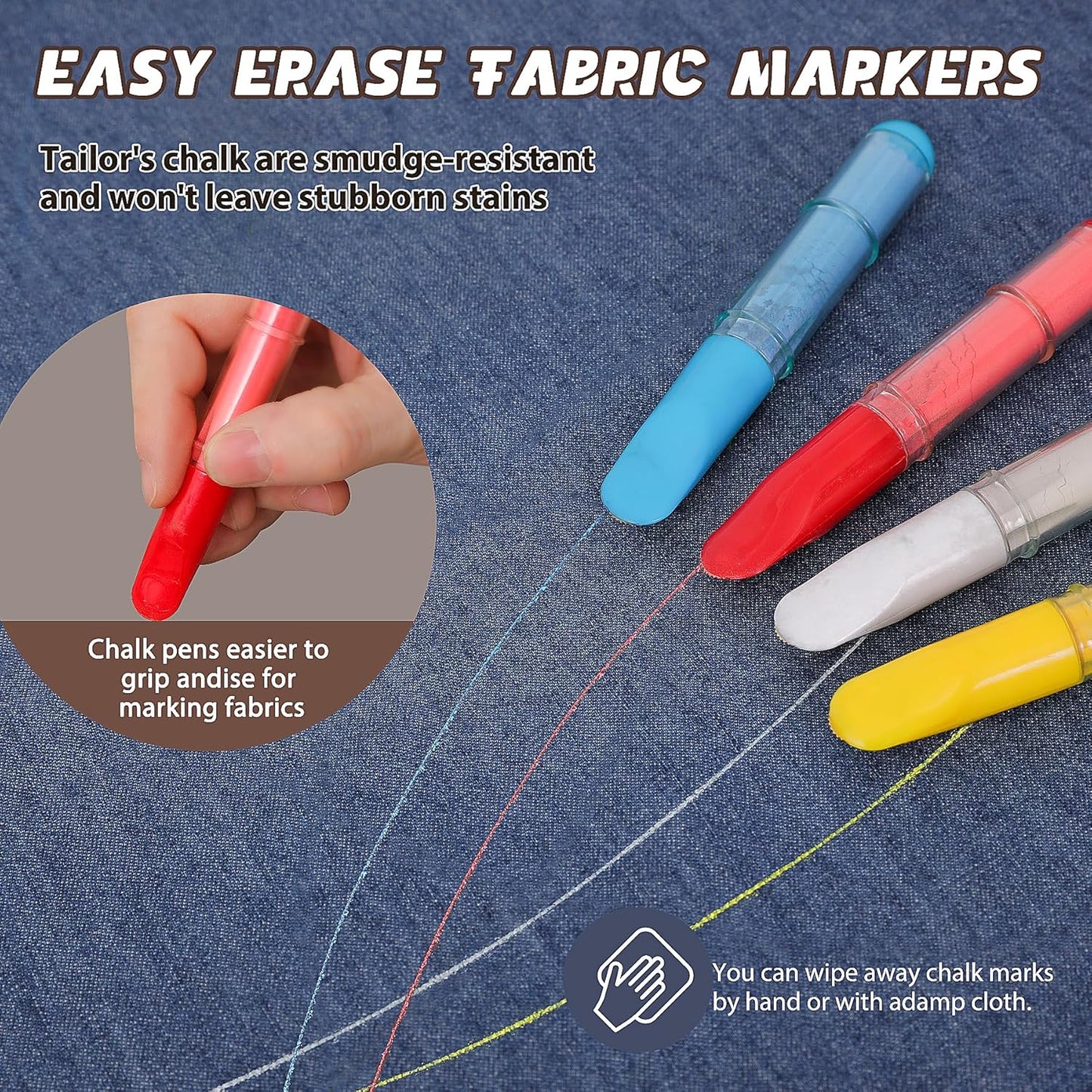 Fabric Chalk Markers for Sewing,Quilting,Crafting|Erasable Tailor Chalk|Work on Various Fabrics|Dosing Wheel Drawing Patterns Precise Line(2pk White professional tailors chalks pencil&1Ruler)