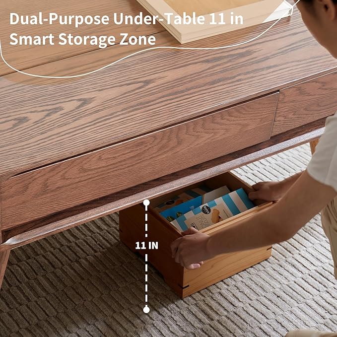 QKFF Wood Lift Top Coffee Table, 100% Solid Oak Wood Small Rising Dining Center Tables with Storage Shelf and Hidden Compartment for Living Room 48D x 26W x 26H