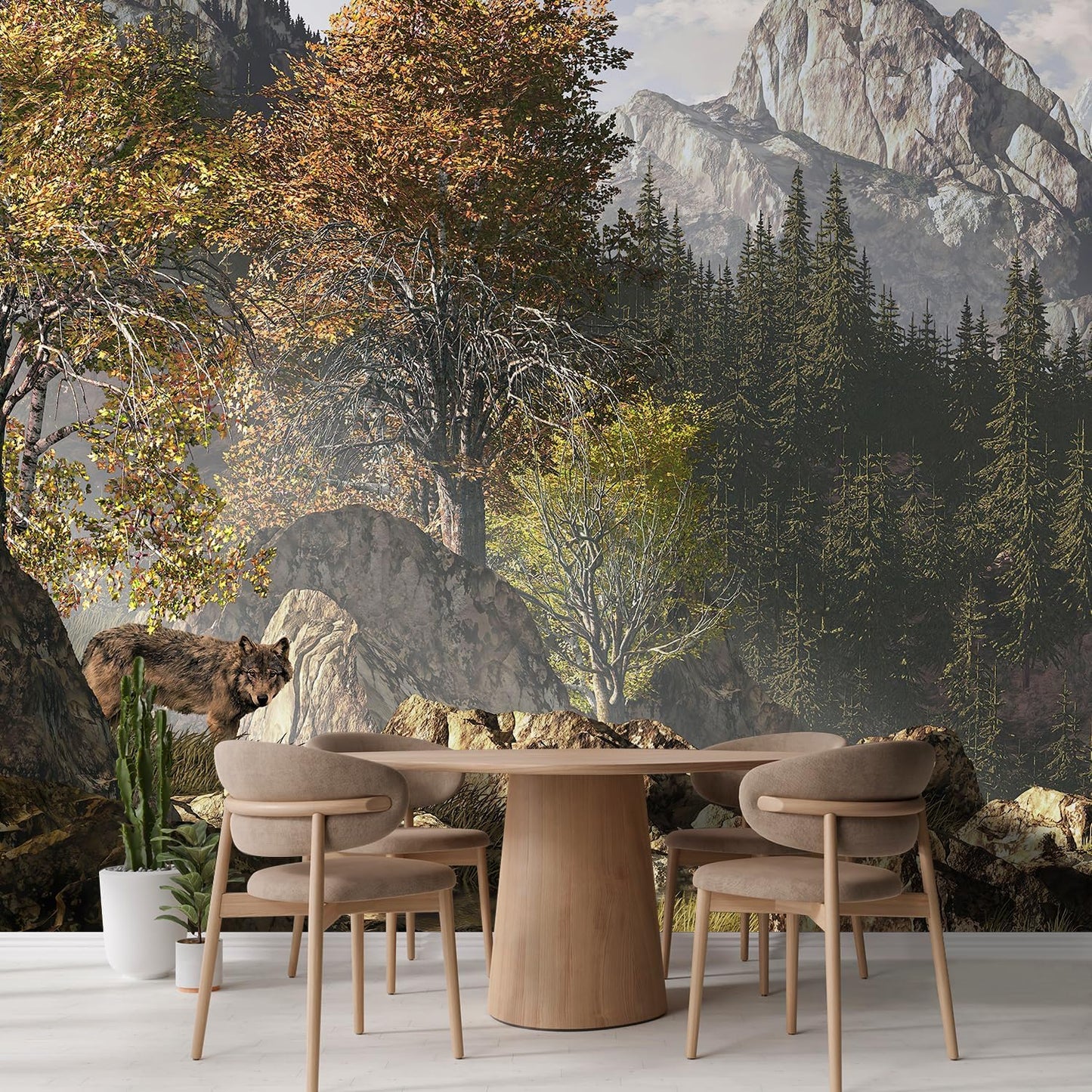 wall26 Wolf Near a Lake in a Rocky Mountain Landscape. Removable Wall Mural | Self-Adhesive Large Wallpaper - 96x144 inches
