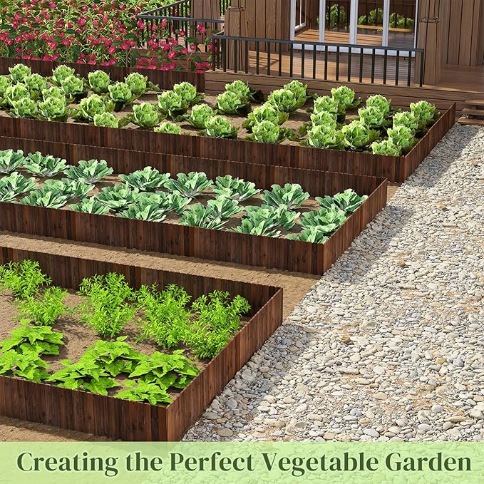 3PACK, 12FT Total Length Wooden Garden Fence Wood Garden Edging Border No Dig Landscape Edging Decorative Flower Bed Border Courtyards Planting Tree Fence Patio Path Edging -11.8" H x 48" L