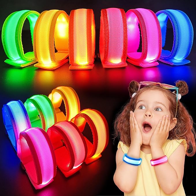 GIFTINBOX 12/6 PCS LED Light Up Bracelets for Kids Adults, LED Glow Flashing Arm Wrist Bands, Glow in The Dark Party Suppl...