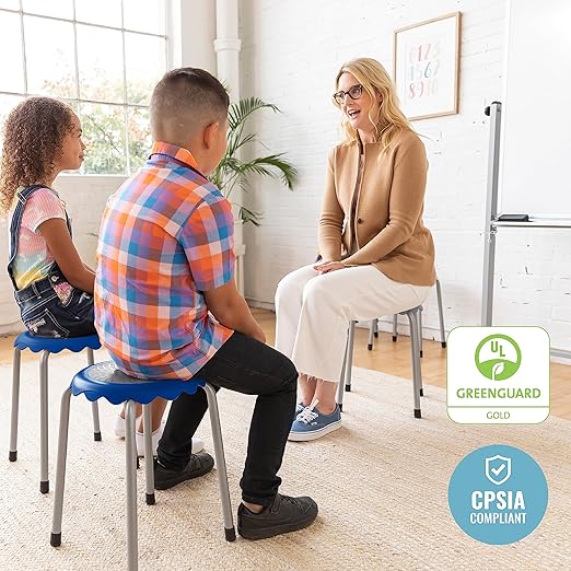 ECR4Kids Daisy Stackable Stool Set, Flexible Seating, Blue, 8-Piece