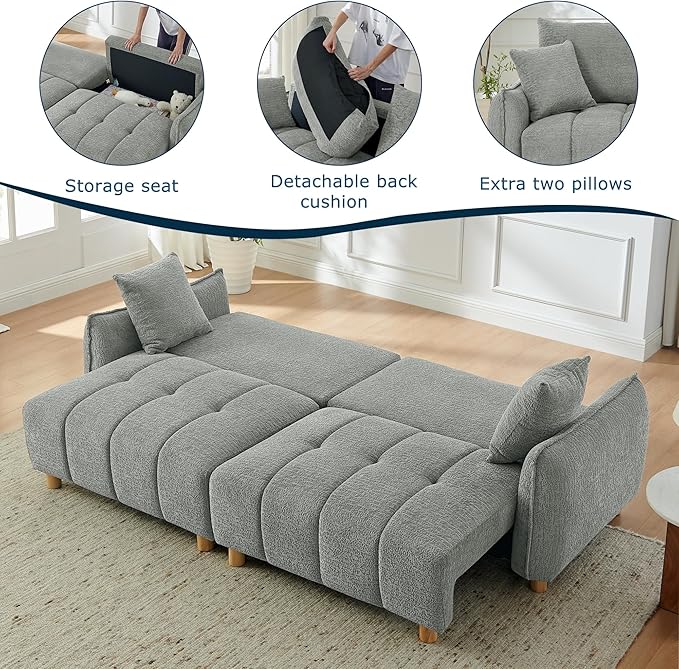 Mofolit Sleeper Sofa Bed Convertible Couch with Storage in Chenille Fabric Loveseat for Living Room Apartment and Small Spaces (Grey)