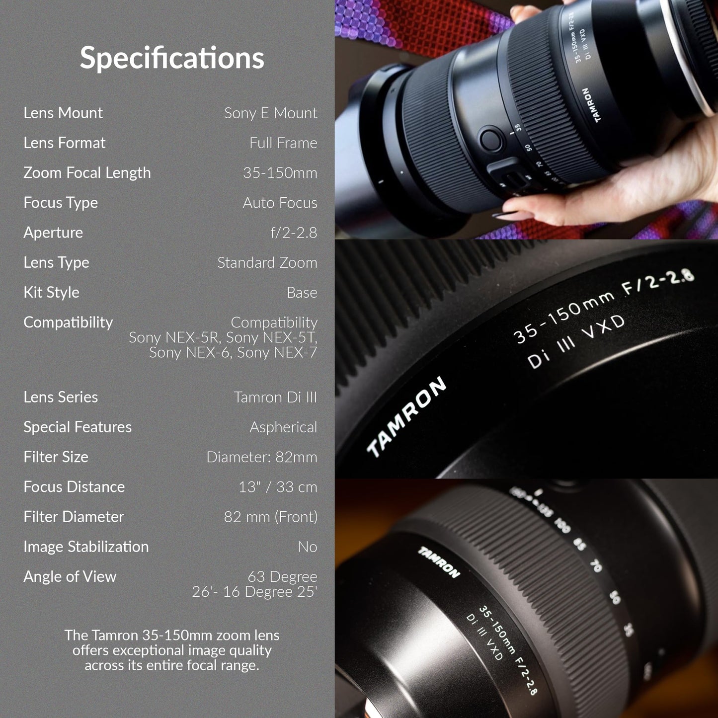 Tamron 35-150mm f/2-2.8 Di III VXD Lens for Sony E Full-Frame Fast Mid-Range Zoom with VXD Autofocus, Bundle with ND Filter, Backpack, Cleaning Kit, Tamron 6-Year Warranty