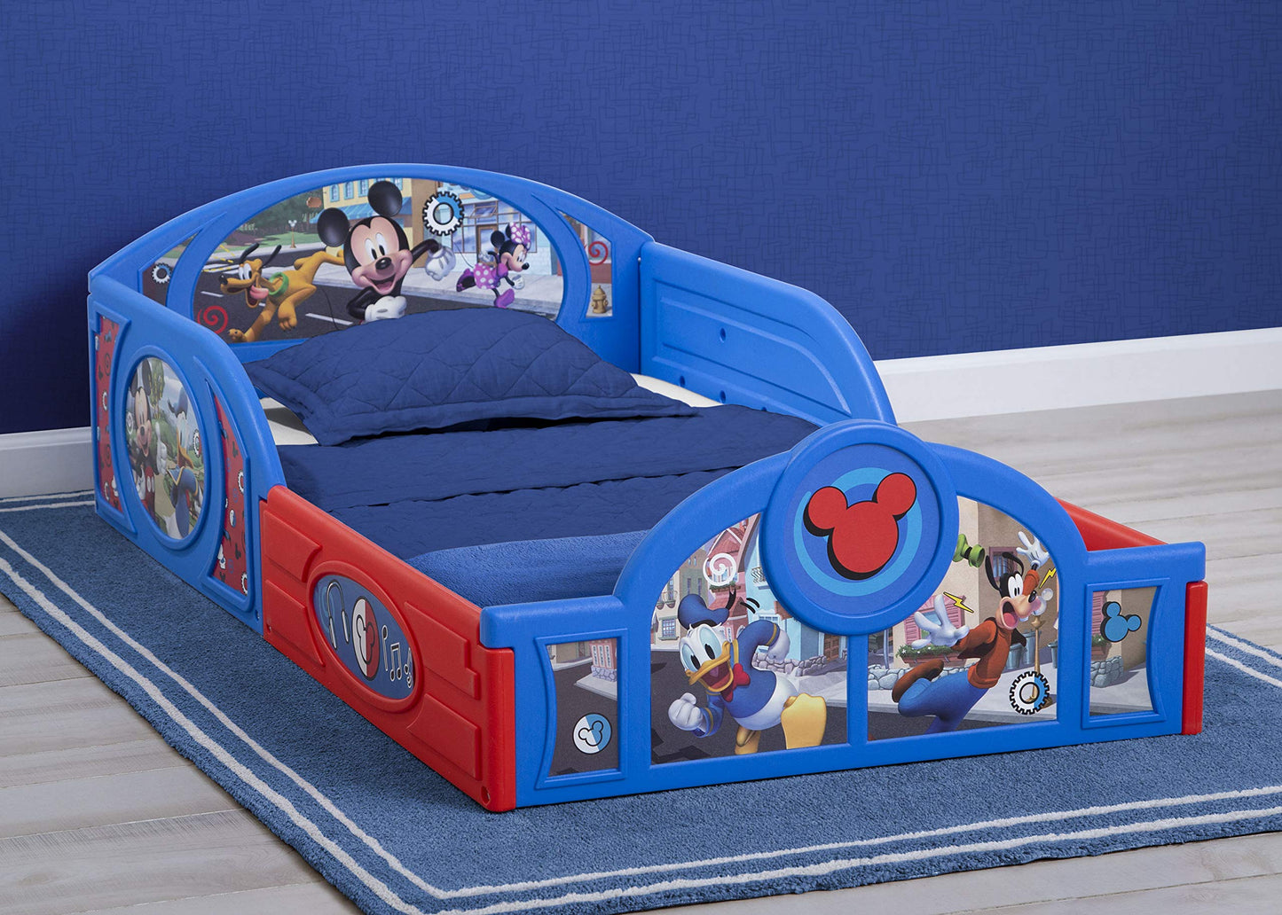 Delta Children Disney Mickey Mouse Plastic Sleep and Play Toddler Bed with Attached Guardrails
