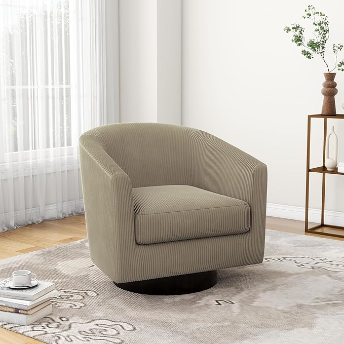 UIXE Swivel Accent Chair, Upholstered Corduroy Barrel Chair for Living Room, Small Single Sofa Bedroom Reading Seat, Set of 4, Camel
